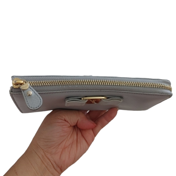 Salvatore Ferragamo Grey Leather Bow Long Zip Wallet - Picture 3 of 15